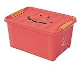 スマイルボックス Ｍサイズ(レッド) 6色 ふた付き収納 子供部屋 スタッキング可能 整理整頓 持ち手つき 持ち運び便利 カラフル かわいい 絵本収納 おもちゃを片づけ