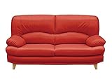 大川家具 関家具 2.5人掛けソファ(幅167cm 合皮素材)  レッド色 木脚(角)ナチュラル 139264_139072