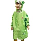 レインコート女の子 男の子 キッズ バイザー付き raincoat 子供用 防水 カッパ リュック 対応 通学 雨具 携帯ポーチ 付き (L(130-150cm), グリーン)