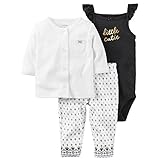 カーターズ Carter's 女の子用白カーディガンx黒Little Cutieノースリーブボディスーツ豪華上下3点セット (12months(72-78cm)) [並行輸入品]