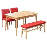 ダイニング4点セット -Rampo-ランポ 伸縮テーブル幅120-150・ベンチ＆チェア レッド 代引不可