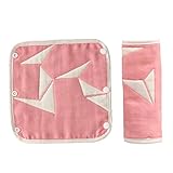 HUHU よだれパッド 8重ガーゼ スナップボタン 2枚組 抱っこひも用 よだれカバー 綿100％ (ピンクおり鶴)