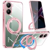 Xiaomi POCO X7 Pro 5G/Redmi Turbo 4 5G ケース クリア リング【360°回転スタンド・縦横両対応】縦横多角度 カバー スマホケース 透明 TPU 耐衝撃 スタンド機能付き 金属ボタン 車載ホルダー(ローズゴールド)
