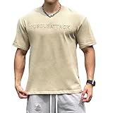 [KULIXI] トレーニングウェア メンズ ジム tシャツ スポーツ ストレッチ 綿100% 立体ロゴ 半袖 丸首 筋トレ フィットネス カジュアル アクティブ 無地 Tシャツ 5509 ベージュ M