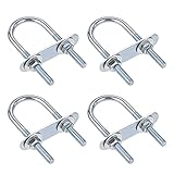 uxcell 4セット M6 Uボルト 内幅3.4cm 長さ7.5cm 丸型ボルト 平ワッシャー付 ナット付 ロックプレート付 鋼 固定ベース 駐車カーポート シルバー
