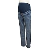 マタニティ デニム パンツ お腹周りリブ付き ストレッチデニム ストレート ジーンズ ブルー-M1657 M