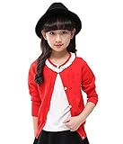 子供服 シンプル 無地 人気カーディガン 女の子 ニット 長袖 セーター 丸首 全4色 (150, 赤色)