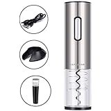 NANAMI 電動ワインオープナー USB充電式 自動栓抜き 女性でも気楽に使える コルク抜き フォイルカッター/プラスチック製真空ボトルストッパー付き ソムリエナイフより便利 父の日 プレゼント ワインアクセサリーセット 日本語取扱説明書付(銀)