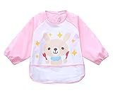 幼児 赤ちゃん ベビー 子供服 お食事用 スモック 幼稚園キッズ 絵画用エプロン うわっぱり 防水防汚 洗いやすい 快適 柔らかい 1－3歳 2PCS ピンク