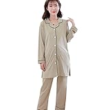 マタニティパジャマ 授乳服 前開き 授乳口付き ロング丈 コットン 長袖 ウエスト調節付き 産前産後用 入院 秋冬 2点セットXXL