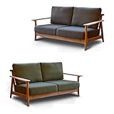 無垢材使用 二人掛けソファ ERIS（エリス） 2.5P , 2P , ファブリック , アルダー材 , ブラウン , グリーン ,　リビング (グリーン)