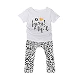 Ochine 短袖 英字プリントTシャツ＆ヒョウプリントパンツ　上下 2点セット 短袖 ウエスト ゴム 仕様 セットアップ 子供服 ベビー パジャマ 普段着　ユニセット 子供 ベビー 服 男女兼用 (