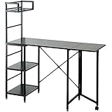 DORIS パソコンデスク 机 最大123cm幅の天板 伸縮式 ラック付き デスク 棚 左右入替可 ブラック テルサ