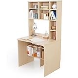 デスク 机 パソコンデスク 木製 大容量 収納 本棚 足元収納 コンセント 2口 幅85 ライトナチュラル