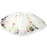 HONEY BLOSSOM【 ポンポン ＆ リボン ラブリー チュチュ 】 キッズ ドレス スカート ベビーフォト ハーフバースデー コスチューム 0 - 4 歳 m002 white 90