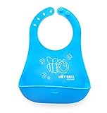 お手入れ簡単 安心シリコンよだれかけ ポケット付き エプロン スマートビブ (ブルー)
