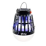 2in1 電撃殺虫器・LEDランプ　露営テント、廊下、庭用、USBと太陽エネルギー充電可能、UV光源による誘き寄せ式　誘虫ランプ、蚊取り、無毒、安全とエコ（黒色）