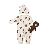 LINE FRIENDS 有機ベビー少年の女の子長袖のロンパーボディスーツと素敵な人形の帽子 [並行輸入品] (クリーム（ブラウン）)