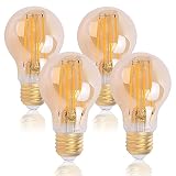 FLSNT LED電球 エジソン フィラメント電球 E26口金 60W形相当 700lm 2700K電球色 シャンデリア電球 レトロ エジソンランプ アンバーガラス おしゃれ 非調光 PSE認証済み 4個入