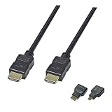 ミニ・マイクロ HDMI 変換アダプタ + HDMIケーブル 3.0m 【金メッキ】〔黒〕〔フルHD/4K2K対応〕3点セット