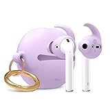 【elago】 AirPods 対応 イヤーフック カナル 型 イヤホン 落下防止 アクセサリー イヤーピース 持ち運び用 シリコン ケース 付 2サイズ × 2セット [ AirPods1 / AirPods2 Wireless Charging Case エアーポッズ 対応 ] EARBUDS HOOK & POUCH ラベンダー