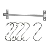 2 x IKEA 31.5インチレール、ステンレススチールキッチンオーガナイザーセット、5フック、シルバー