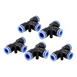 uxcell クイック継手　ブラックブルーTジョイント 12mm-12mm　ワンタッチ接続　エア配管　カプラチューブ5個入り