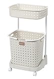 レクエア ランドリーバスケット (アイボリー, 2段) 【取っ手付バスケット/キャスター付/組立式】