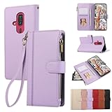 KW-LINK 用の らくらくスマートフォン F-53E ケース 手帳型 小銭入れ ファスナー型 ドコモ らくらくホン f53e ケース 携帯カバー docomo対応 らくらくホンF-53E ケース コインポケット カード収納 ドコモ F53E カバー スタンド機能 マグネット式 らくらくスマートフォンF-53E スマホケース 同色ストラップ付き 薄型 耐衝撃 - パープル