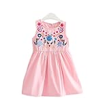 Mayababy 子供服 子ども洋服 女の子 ワンピース キッズワンピース 綿 コットン 着心地 さらさら ノースリーブ かわいい 刺繍 入学式　カジュアル 普段着 通園 通学 (120cm, ピンク