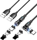 マグネット 充電ケーブル 3in1 Micro-USBケーブル 3A急速充電とデータ伝送 磁石 磁気 防塵 着脱式 Type-L マイクロUSB Type-C コネクタ タイプ-c Micro USB Cable LEDインジケーター付き (1M*2)