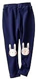 (コ-ランド) Co-land キッズレギンス 女の子パンツ 裏起毛 スパッツ 子供用 ガールズボトムス 厚手 ウサギ図案 秋冬スキニー レギパン ベビー ネイビー 110