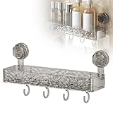 吸盤式波型収納ラック【2025最新バージョン】 浴室・キッチン用、穴あけ不要壁掛け、防水防カビPET素材、すのこデザイン （クリアホワイト/スモークグレー）、フック4個付き、洗面台、洗剤収納スペース (透明グレー)