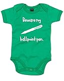 (私のボールペンに注意。) Beware My Ball Point Pen, プリント　ベビースーツ - グリーン/白 12-18 ヶ月
