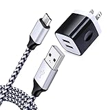 Hootek 電源アダプター USB充電器 2ポート 5V/2.1A + Micro USB ケーブル*1.8M ACアダプター ゆーえすびー コンセント 2口 Type-B ナイロン編みケーブル 高耐久 スマホ充電コード Galaxy S7 S6 Edge A6 J8、LG V10 G4 G3 K30、Nokia、扇風機、電気シェーバー、電動歯ブラシなどタイプB 機器に対応(ブラック)