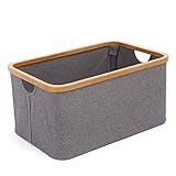 ランドリー バスケット 竹枠 生地ポリエステル100% 幅45*奥行き30.5*高さ22cm　重さ600ｇ アイボリー枠とグレー生地は色的に旨く融合 高級感は十分感じます 四角に支柱を弄くって　簡単自立 折り畳み できます　しっかりした素材