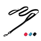 PetGround 犬 リード ダブルハンドル 小型犬 中型犬 大型犬 サブグリップ付き 反射 しつけ 訓練リード ショート 柔らかい クッション 丈夫 可愛い おしゃれ (ブラック 150cm)