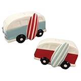 VW Van with Surfboard Salt and Pepper Set 8.4cm Long x 8.1cm Tall