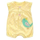 ツバメ--屋　ベビー服 赤ちゃん　子供服　可愛い綿ロンパース 　お出かけ 出産祝い (6M, イエロー)