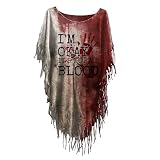 [Foreted] ハロウィン tシャツ レディース ホラー 血しぶき ドルマンスリーブ おもしろtシャツ 仮装 不気味 怖い コスプレ 衣装 半袖 人気 ティーシャツ 面白い コスチューム トップス 血まみれ 大人用(グレー,L)