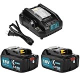 Boetpcr 互換 マキタ 18v バッテリー 充電器セット BL1860B 6000mAh 2個 マキタ 充電器 DC18RC 付き BL1815N BL1830B BL1860Bなどに互換可能 LEDランプ残量表示 BMS基板搭載 高耐久性 PSE、CEマーク認証取得済み ブルー