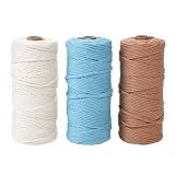 Studio Curtain マクラメコード 3巻セット（幅3mm×長さ100m）パステルカラー 綿100％ コットンロープ 手芸 ハンドメイド用 (オフホワイト・スカイブルー・アンバー)