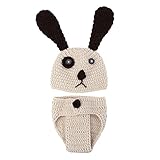 Bestjpshop 可愛い 新生児 赤ちゃん ニット 写真撮影　コスチューム　着ぐるみ スタジオ撮影衣類 　大きな耳の犬のセット 手作り 写真の小道具　ベージュ