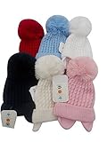 BNWT baby warm winter cable knit bobble hat in blue red white navy beige pink (0-3 months, red) by H