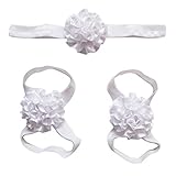 Elevin(TM) Newborn Baby Soft Handmade Flowers Barefoot Sandals and Headdress Three Suit (white) by E