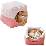 Xrkuu ペットハウス ペットベッド 猫 ハウス 猫ベッド 犬小屋 室内 犬ハウス 犬ベッド 夏 ペットベッド 夏用ベッド ドーム型 クッション型 かわいい 両用 折りたたみ 3way クッション 取り外し可能 いぬ ねこ 犬 猫 小型犬 洗える 接触冷感生地 亜麻生地 ピンク Mサイズ