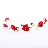 Happyハッピー耳　ベビー　女の子　薔薇ヘアバンド　フラワーのカチューシャ　出産祝い　記念撮影　初節句　入学式　卒業式に (レッド)