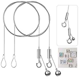 DMEEK ピクチャーレールワイヤー フック 2本セット 316ステンレス鋼 ワイヤーロープ ダクトレール フック 後入れ 自在金具付 ワイヤーフック 高さ調整可能 落下防止ワイヤー 額縁 展示 DIY 絵画 写真 時計 吊り下げ 壁掛けなど用 地震対策 (直径1.5mm-長さ1.5m-2本セット)