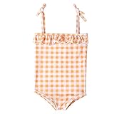 水着 女の子 ワンピース 女児水着 ビキニ ガルズ ワンピ チェク柄 おもしろ 可愛い 海辺 温泉 記念写真 ガルズ プレゼント (80, オレンジ)