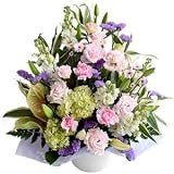 百合 季節のお花 お供えアレンジ　ピンク系　　命日　法事　法要　お悔やみ